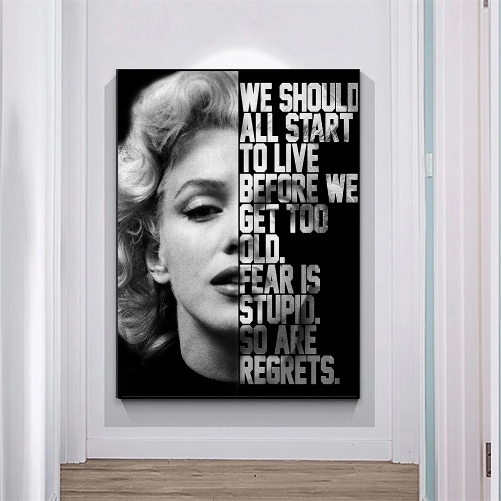 Čierna a Biela Vintage Umenie Plagátu Marilyn Monroe Umenie Retro Portrét Vytlačí Motivatinal Slová, Citáty, Umelecké Spálňa Maliarske Plátno