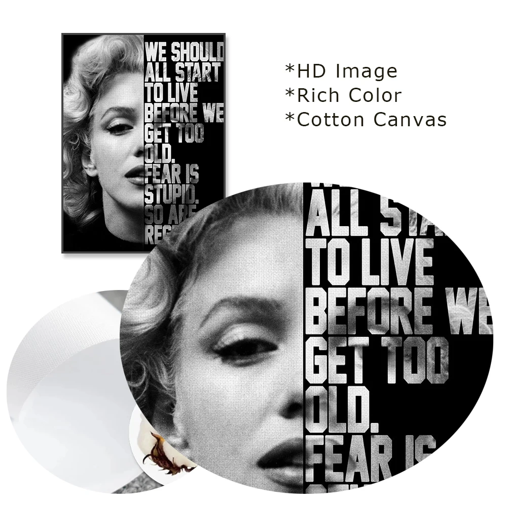 Čierna a Biela Vintage Umenie Plagátu Marilyn Monroe Umenie Retro Portrét Vytlačí Motivatinal Slová, Citáty, Umelecké Spálňa Maliarske Plátno