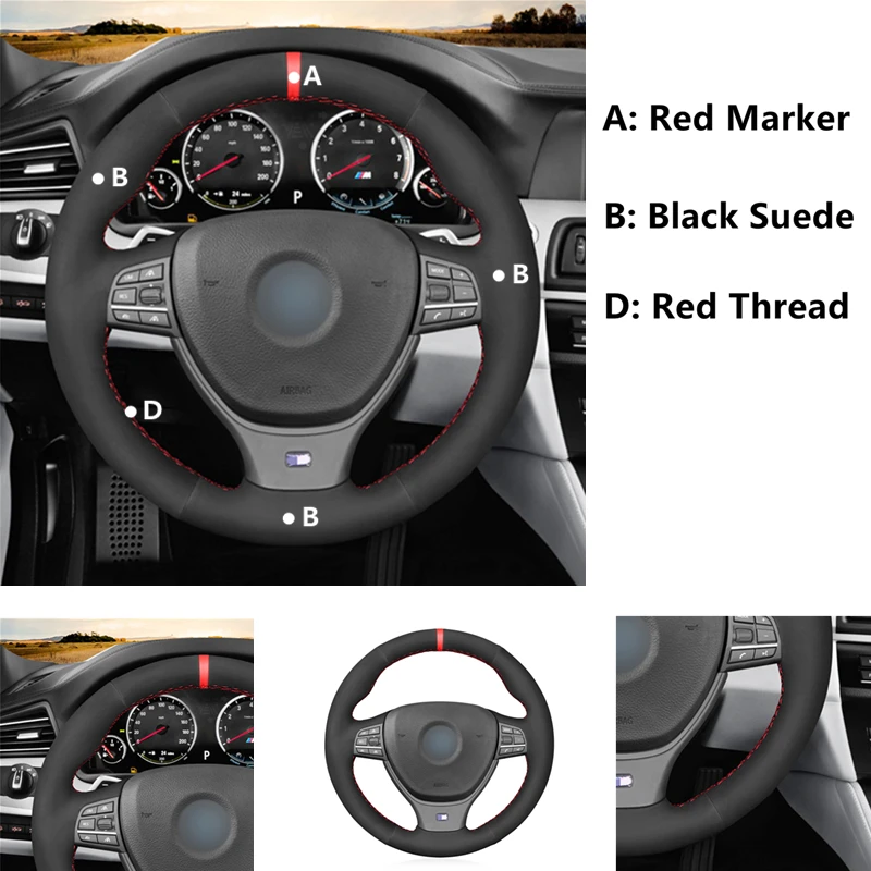 Čierny Semišový Červená značka Modrú značku Auta Volant, Kryt Na BMW M Športový F10 F11 (Touring) F07 F12 F13 F06 F01 F02 M5 F10