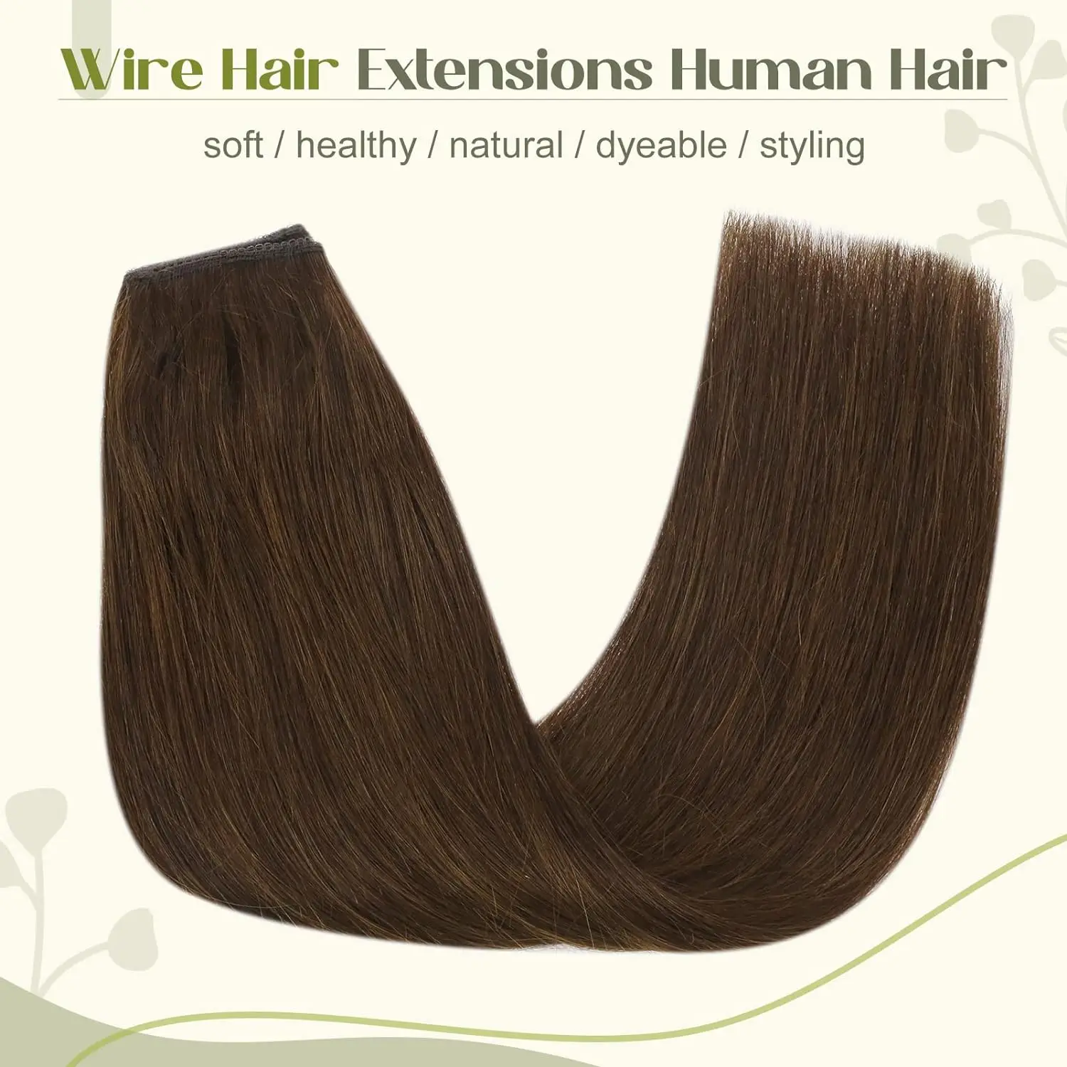 Čokoládovo Hnedá Farba #4 Ryby Line Skutočné Ľudské Vlasy Drôt Nastaviteľná Veľkosť 3 Bezpečné Klipy Drôt Predlžovanie Vlasov 16-26 Palcový Pre Salón
