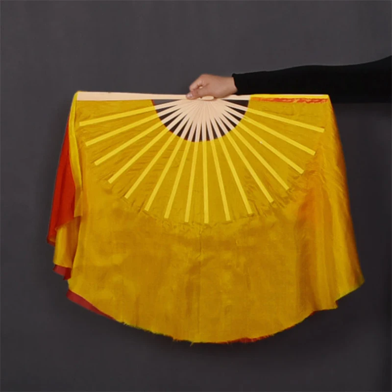 Čínsky Bambus Ventilátor Reálne Hodváb Ventilátor Jedna Žltá Strane Jeden Červený Bočné Dvojité Farba Ventilátor Otvorenie Yangko Tanec