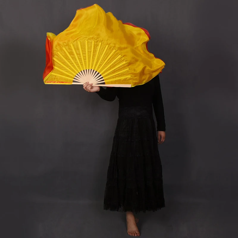 Čínsky Bambus Ventilátor Reálne Hodváb Ventilátor Jedna Žltá Strane Jeden Červený Bočné Dvojité Farba Ventilátor Otvorenie Yangko Tanec