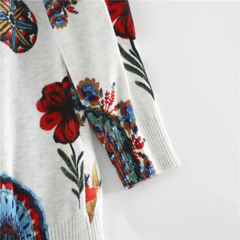Španielsky pletený pulóver dlhým rukávom vytlačené sveter je populárne na jar a na jeseň