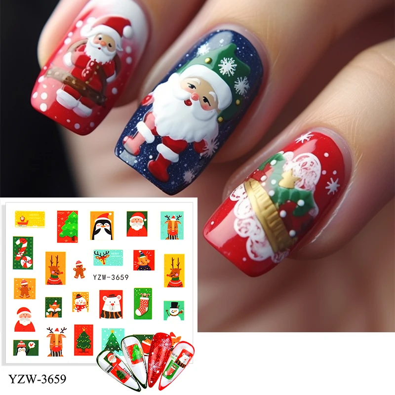 Šťastné a veselé Vianoce, nail art nálepky Jeleň Santa Claus nálepky Snowflake Nový Rok na nechty, dekorácie, nálepky
