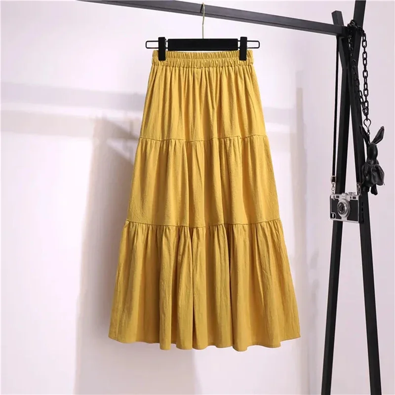 Ženy Bežné Bavlnené Obliečky Sukne Jar Leto Farbou Vysoký Pás A-line Midi Sukne kórejský Módne Femme Faldas Mujer P523
