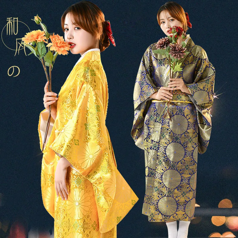 Ženy Japonskom Štýle Kimono Yukata S Obi Luk Dámy Geisha Etapa Vykonanie Formálnych Cosplay Kostým Fotografie Rúcha
